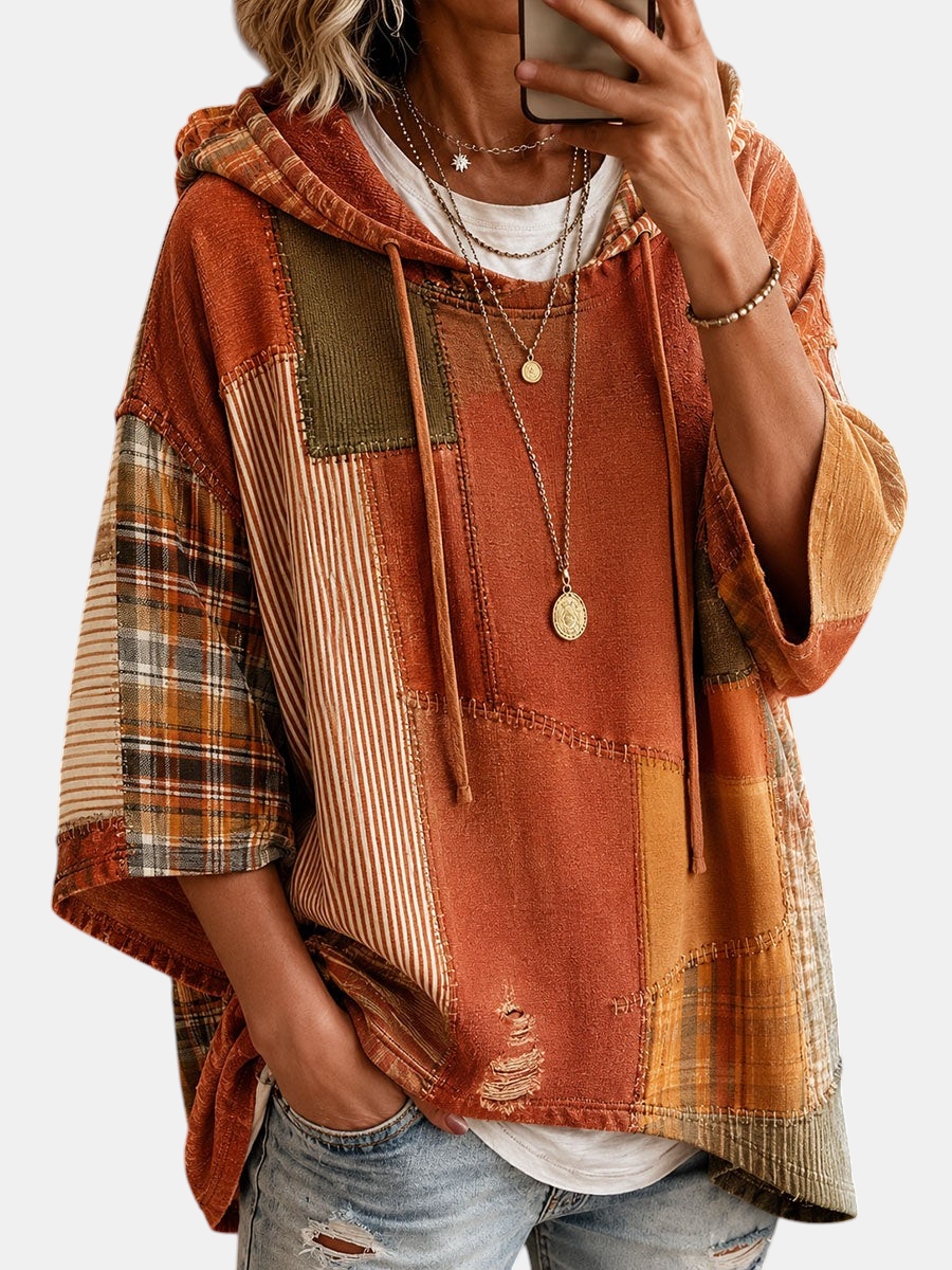 Women's Autumn Artistic Patchwork Hoodie