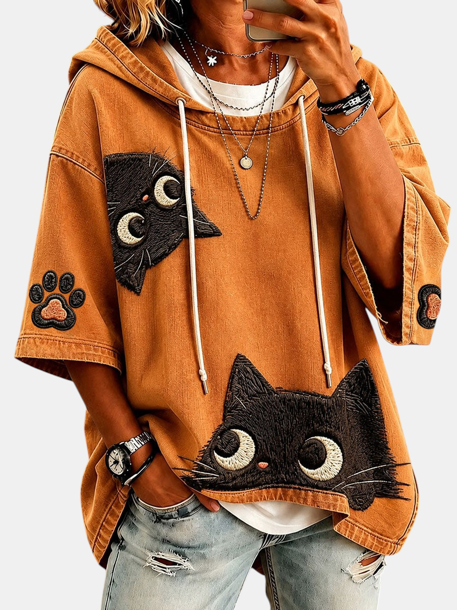 Women's Autumn Cat Print Hoodie