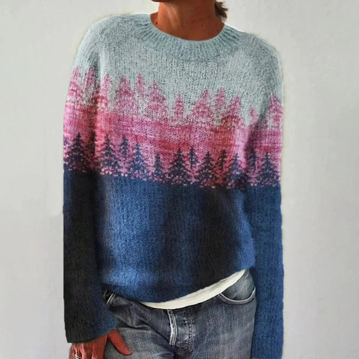 Svetlana | Blue Retro Jumper with Fir Tree Pattern