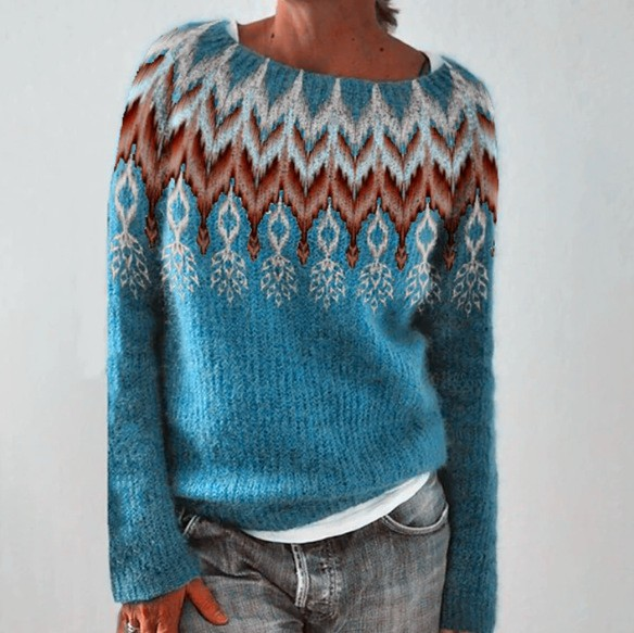Katinka | Teal Retro Jumper with Nordic Pattern